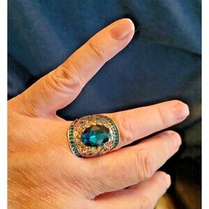 Stunning Large Blue Stone Antique Silver Ring Size 8 Men Women